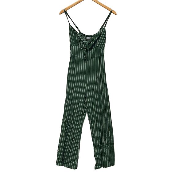 Faithfull The Brand Presley Green Striped Tie-Front Wide Leg Jumpsuit 2 - Picture 1 of 10